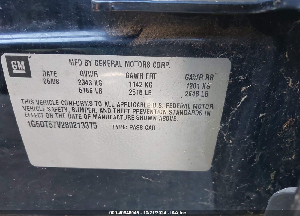 2008 CADILLAC CTS VIN: 1G6DT57V280213375