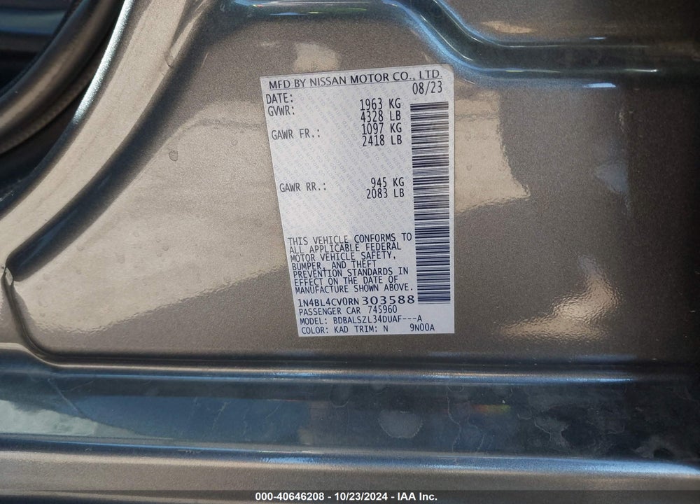 2024 NISSAN ALTIMA SR FWD VIN: 1N4BL4CV0RN303588
