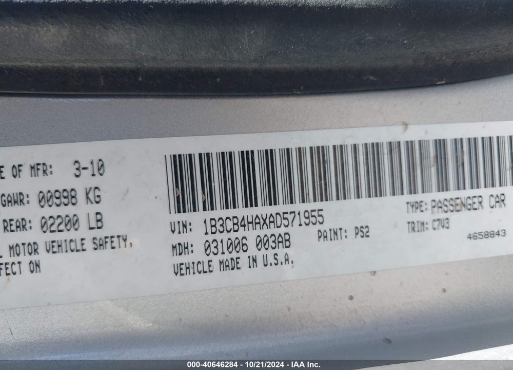 2010 DODGE CALIBER SXT VIN: 1B3CB4HAXAD571955