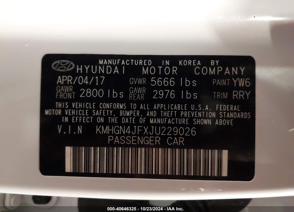 2018 GENESIS G80 5.0 ULTIMATE VIN: KMHGN4JFXJU229026