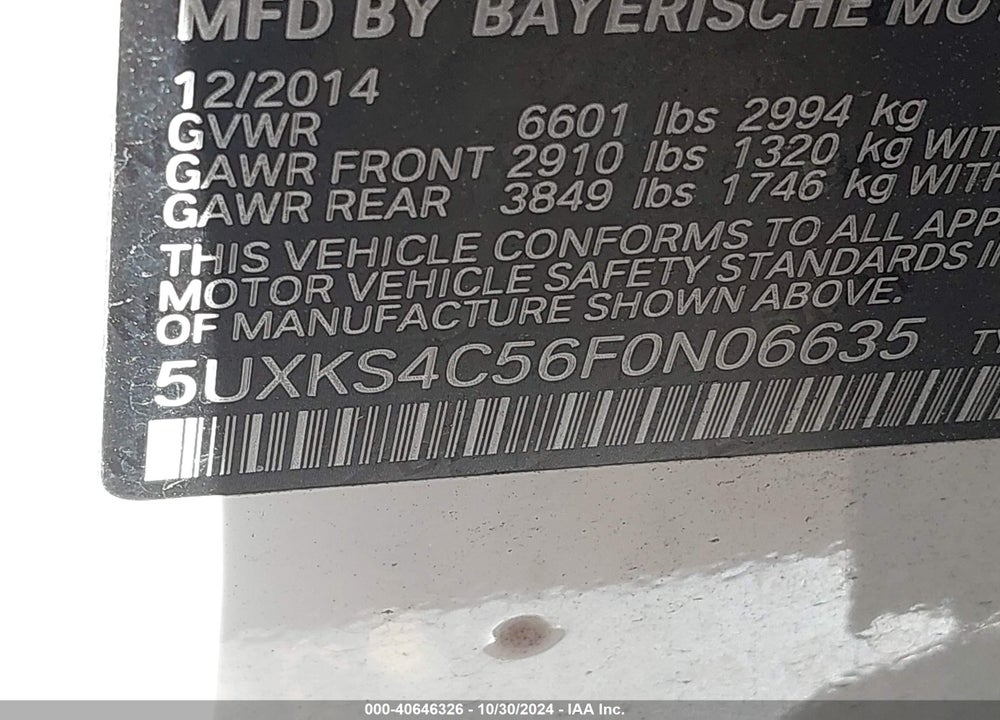2015 BMW X5 XDRIVE35D VIN: 5UXKS4C56F0N06635