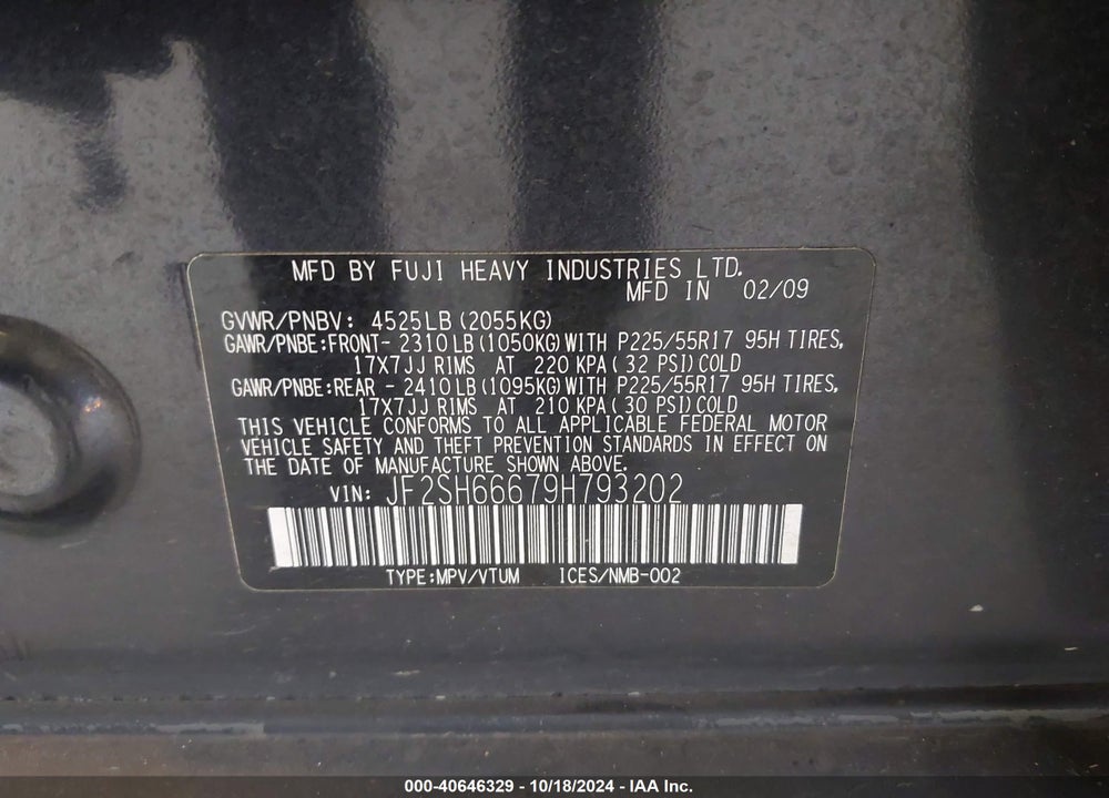 2009 SUBARU FORESTER 2.5XT LIMITED VIN: JF2SH66679H793202