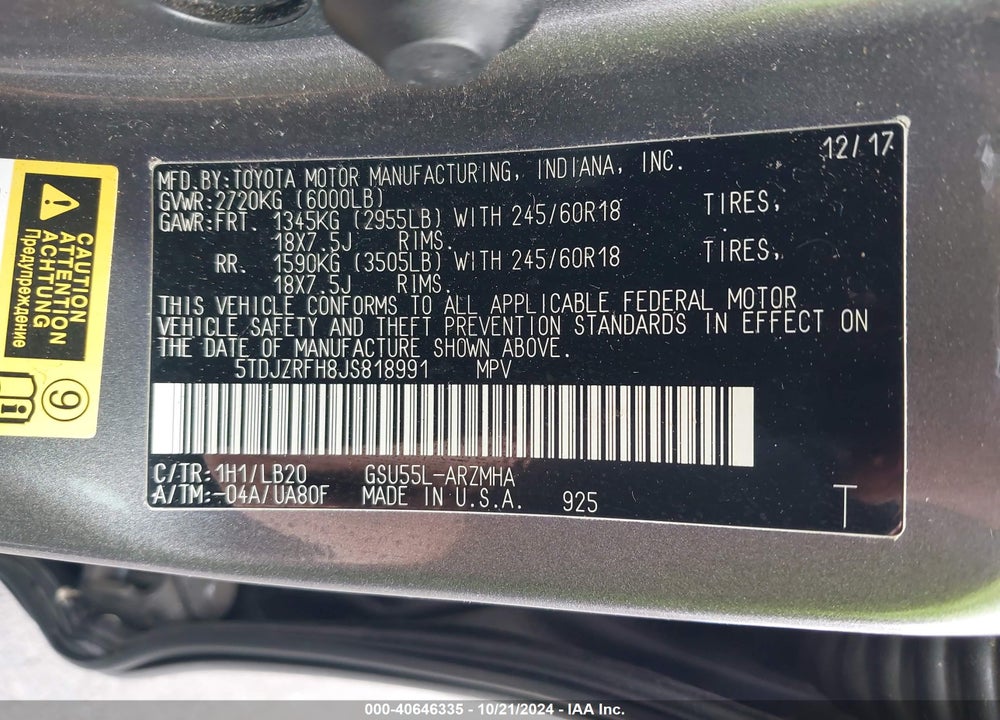 2018 TOYOTA HIGHLANDER XLE VIN: 5TDJZRFH8JS818991