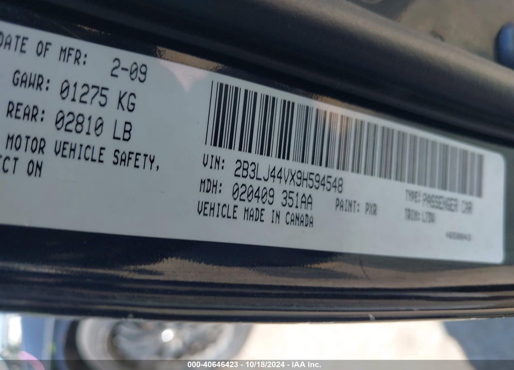 2009 DODGE CHALLENGER SE VIN: 2B3LJ44VX9H594548
