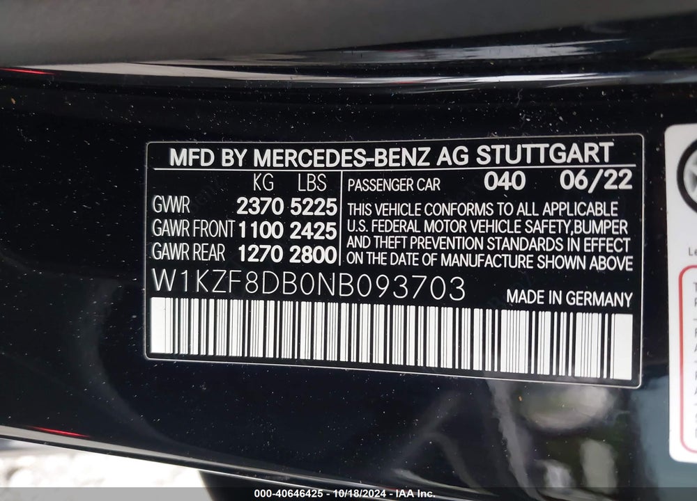 2022 MERCEDES-BENZ E 350 VIN: W1KZF8DB0NB093703