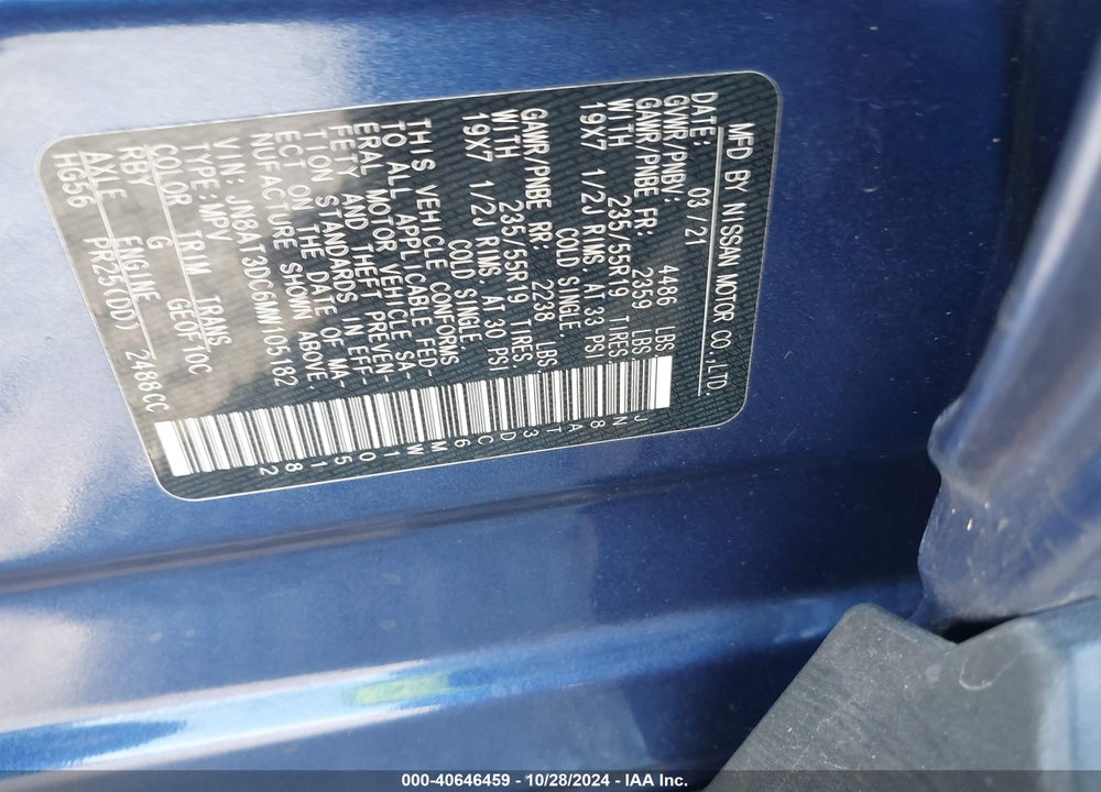 2021 NISSAN ROGUE PLATINUM FWD VIN: JN8AT3DC6MW105182