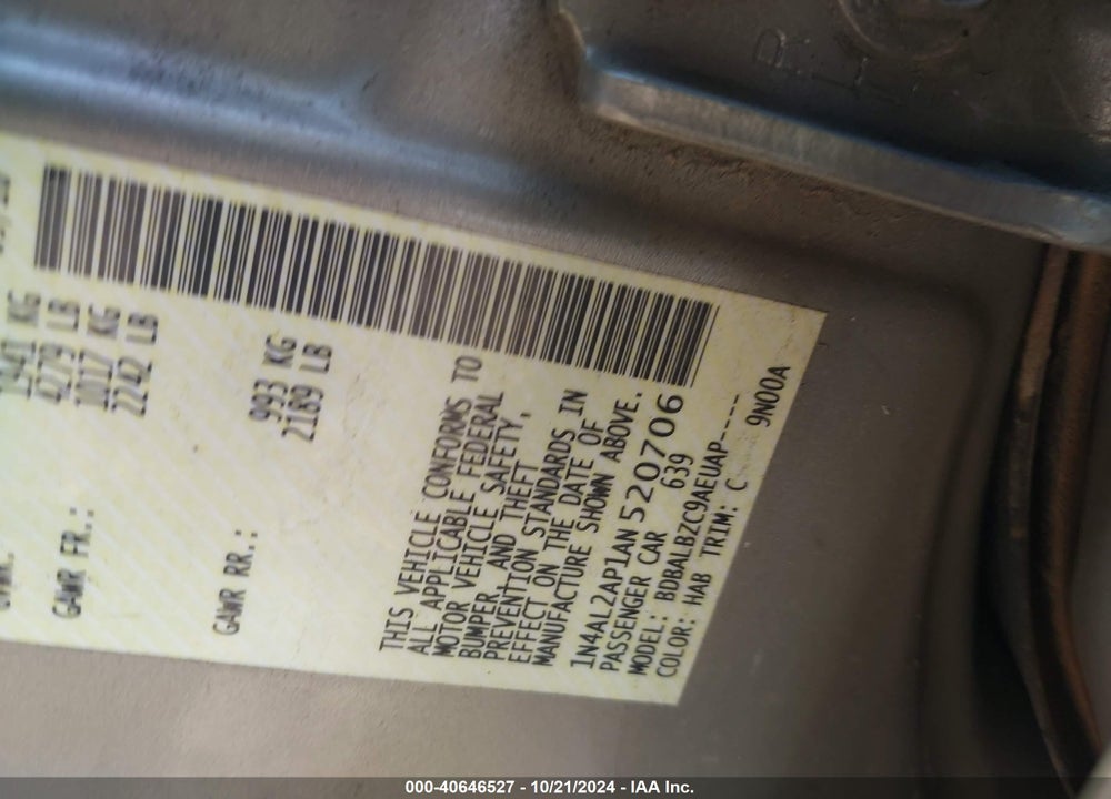 2010 NISSAN ALTIMA 2.5 S VIN: 1N4AL2AP1AN520706