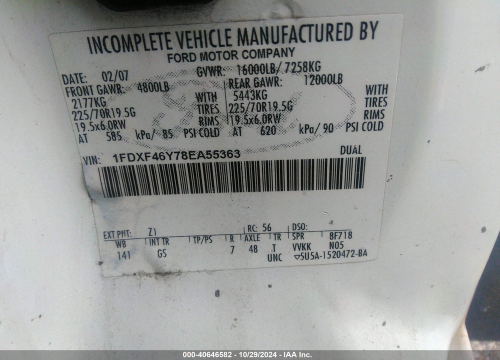 2008 FORD F-450 CHASSIS XL/XLT VIN: 1FDXF46Y78EA55363