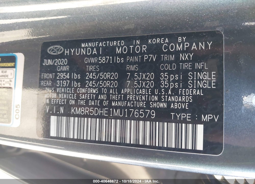2021 HYUNDAI PALISADE LIMITED VIN: KM8R5DHE1MU176579