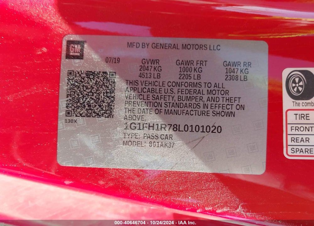 2020 CHEVROLET CAMARO RWD 2SS VIN: 1G1FH1R78L0101020