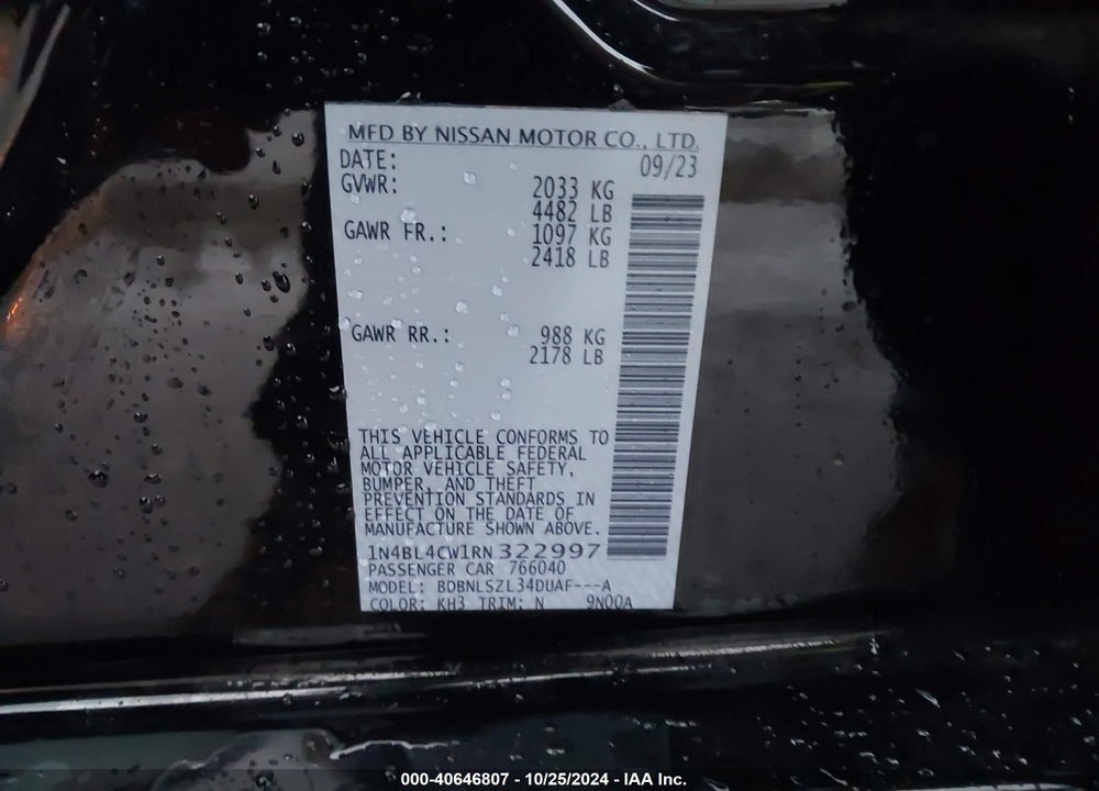 2024 NISSAN ALTIMA SR INTELLIGENT AWD VIN: 1N4BL4CW1RN322997
