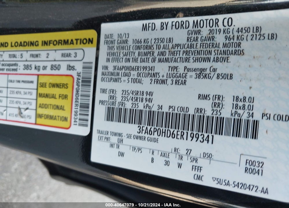 2014 FORD FUSION SE VIN: 3FA6P0HD6ER199341