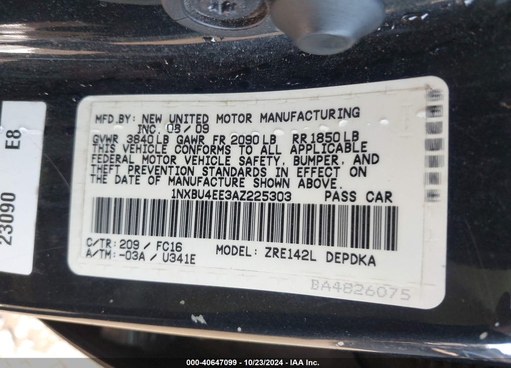 2010 TOYOTA COROLLA LE VIN: 1NXBU4EE3AZ225303