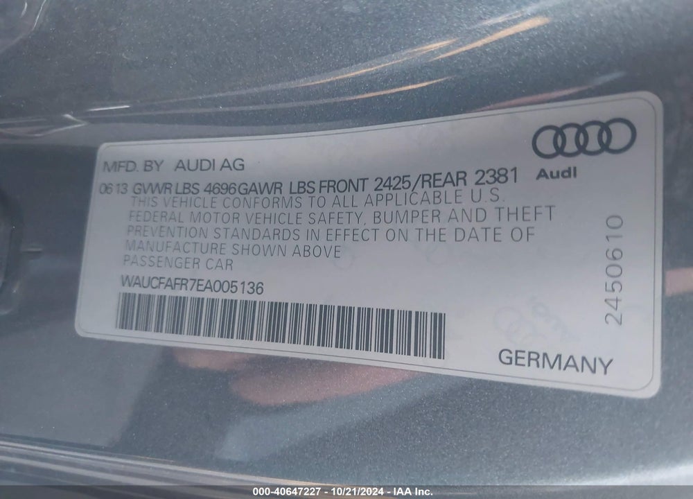2014 AUDI A5 2.0T PREMIUM VIN: WAUCFAFR7EA005136