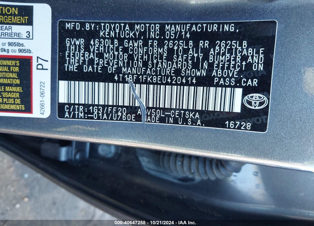 2014 TOYOTA CAMRY SE VIN: 4T1BF1FK8EU420414