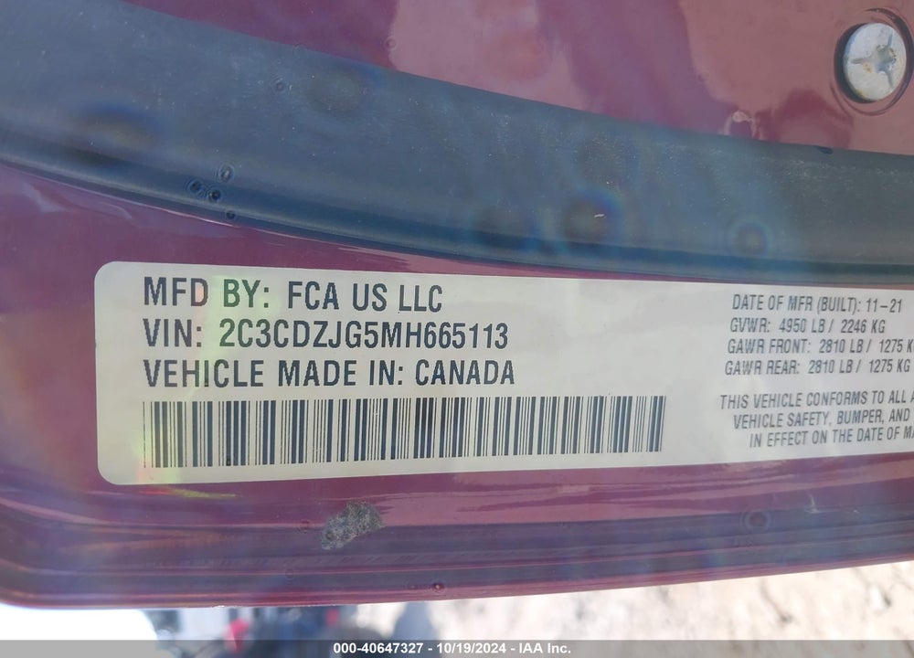 2021 DODGE CHALLENGER GT VIN: 2C3CDZJG5MH665113