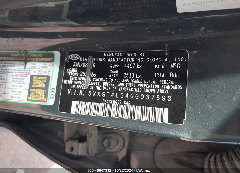 2016 KIA OPTIMA LX VIN: 5XXGT4L34GG037693