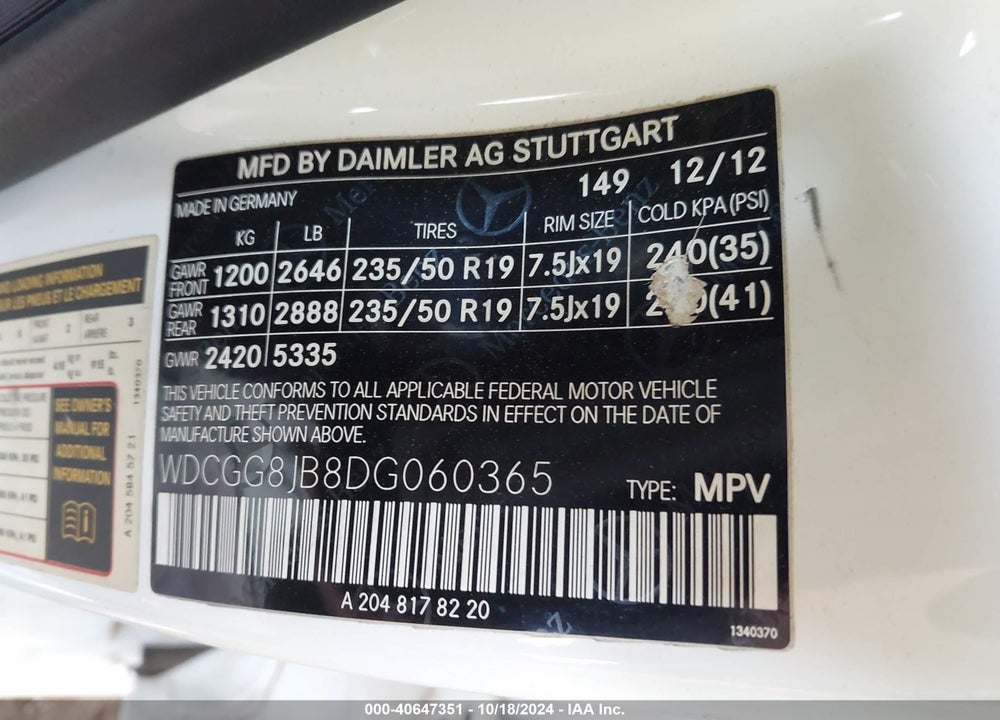 2013 MERCEDES-BENZ GLK 350 4MATIC VIN: WDCGG8JB8DG060365