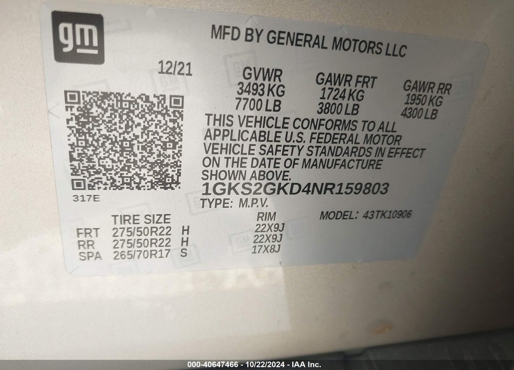 2022 GMC YUKON XL 4WD SLT VIN: 1GKS2GKD4NR159803