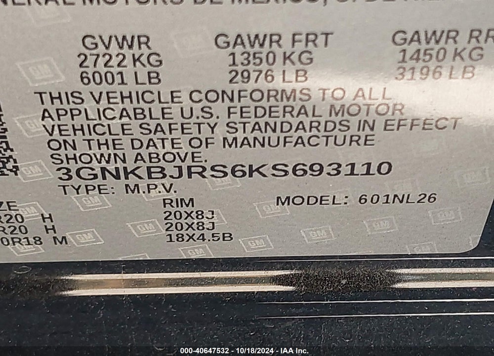 2019 CHEVROLET BLAZER RS VIN: 3GNKBJRS6KS693110