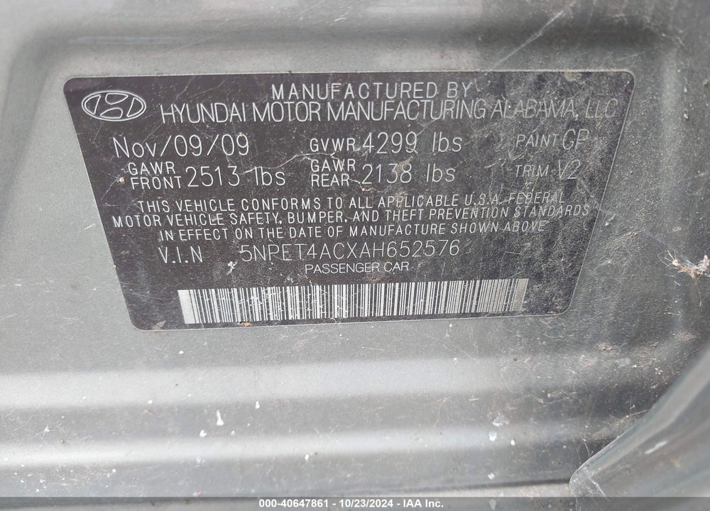 2010 HYUNDAI SONATA VIN: 5NPET4ACXAH652576