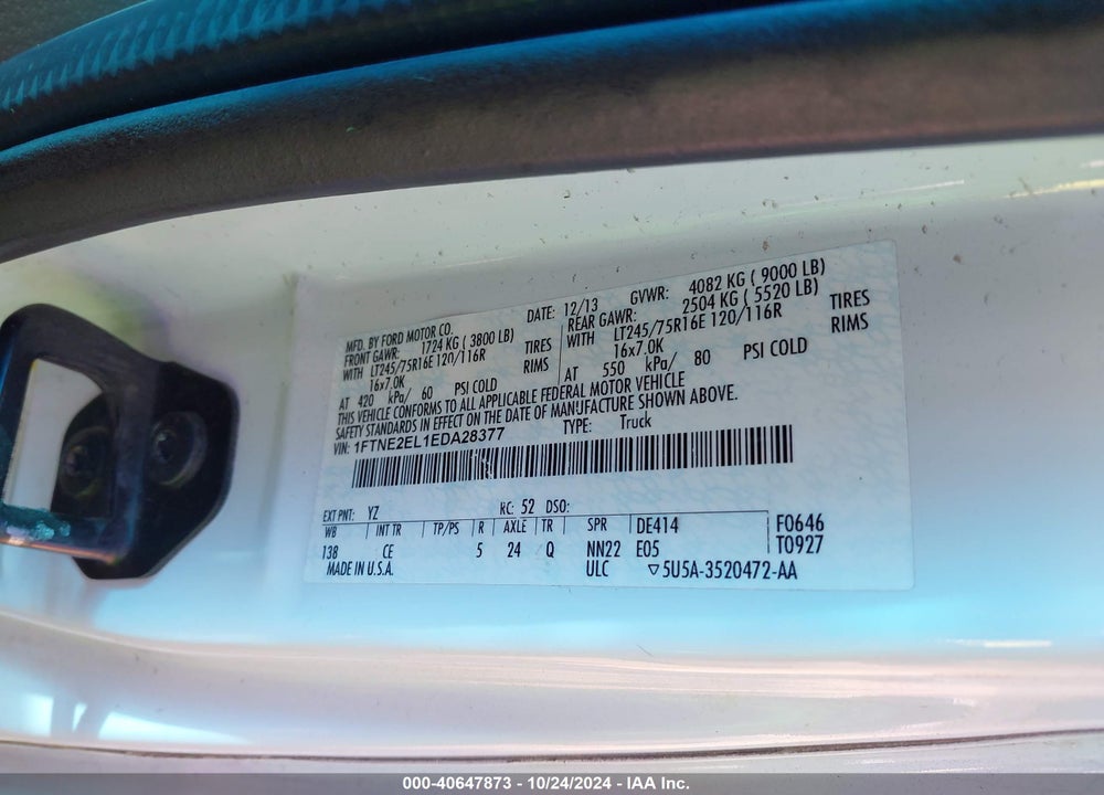 2014 FORD E-250 COMMERCIAL VIN: 1FTNE2EL1EDA28377