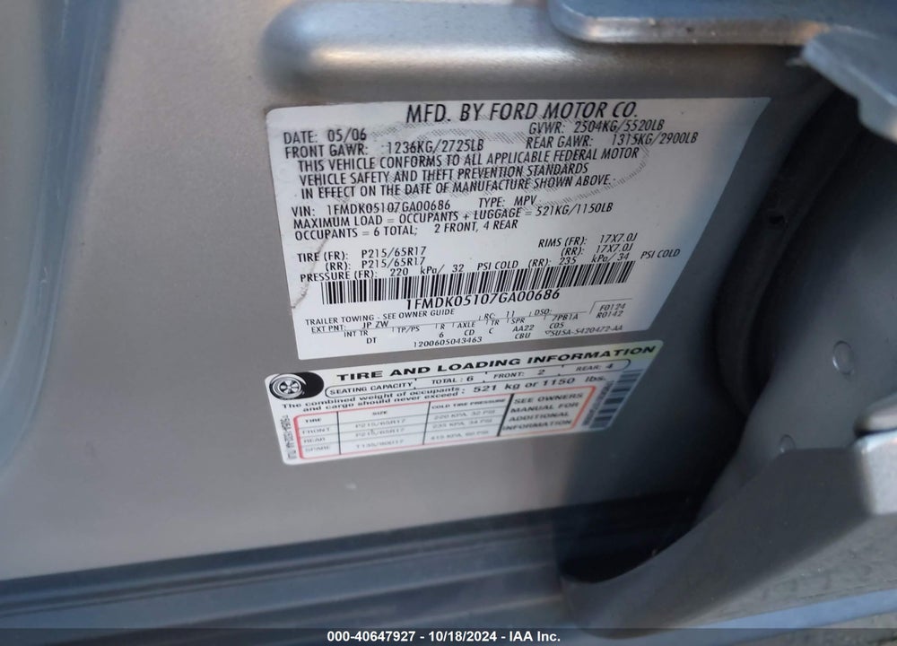2007 FORD FREESTYLE SEL VIN: 1FMDK05107GA00686