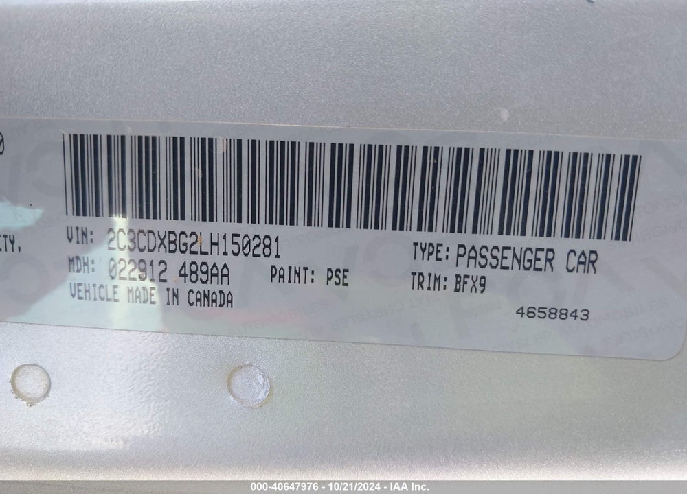 2020 DODGE CHARGER SXT RWD VIN: 2C3CDXBG2LH150281
