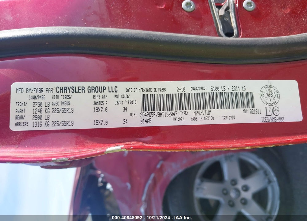 2010 DODGE JOURNEY SXT VIN: 3D4PG5FV9AT162047