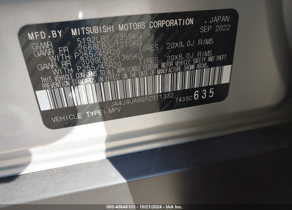 2023 MITSUBISHI OUTLANDER RALLIART /SE 2.5 /SE BLACK EDITION /SE SPECIAL EDITIONT VIN: JA4J4UA86PZ011332