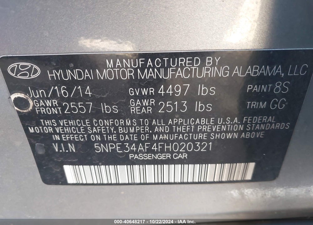 2015 HYUNDAI SONATA LIMITED VIN: 5NPE34AF4FH020321