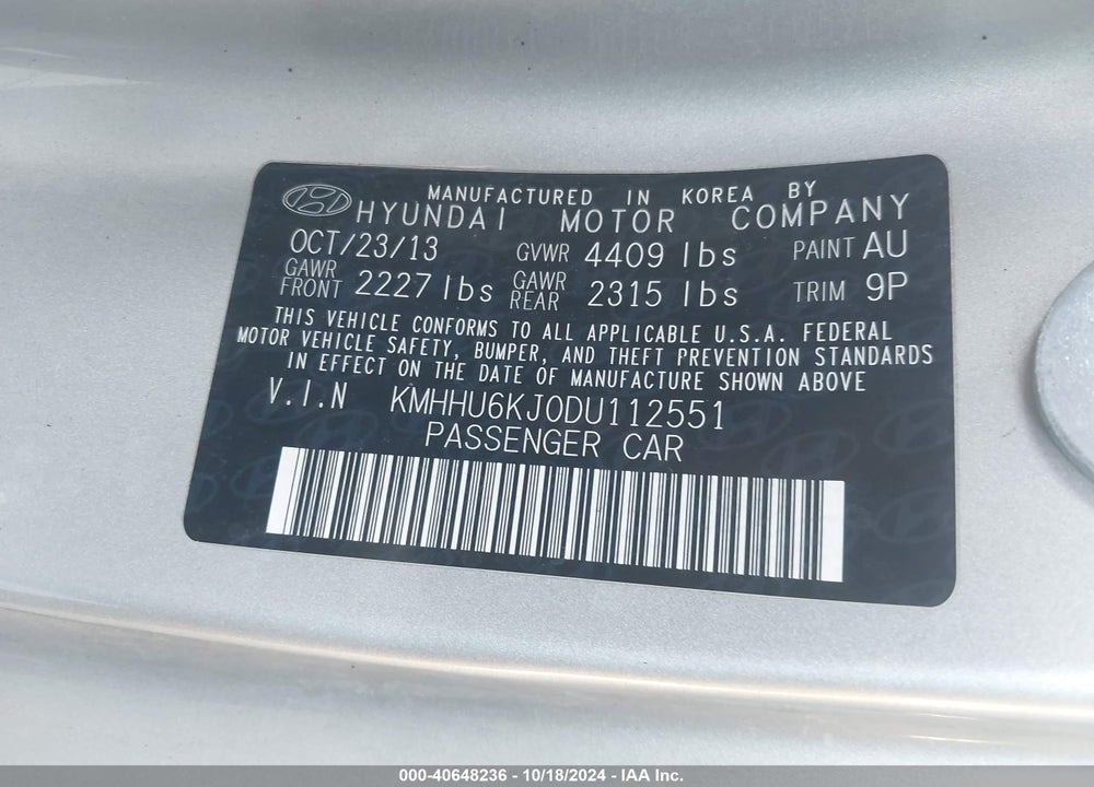 2013 HYUNDAI GENESIS VIN: KMHHU6KJ0DU112551