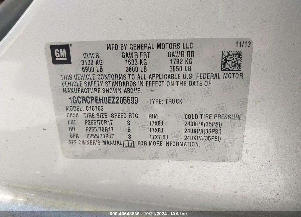 2014 CHEVROLET SILVERADO 1500 WORK TRUCK 2WT VIN: 1GCRCPEH0EZ206699
