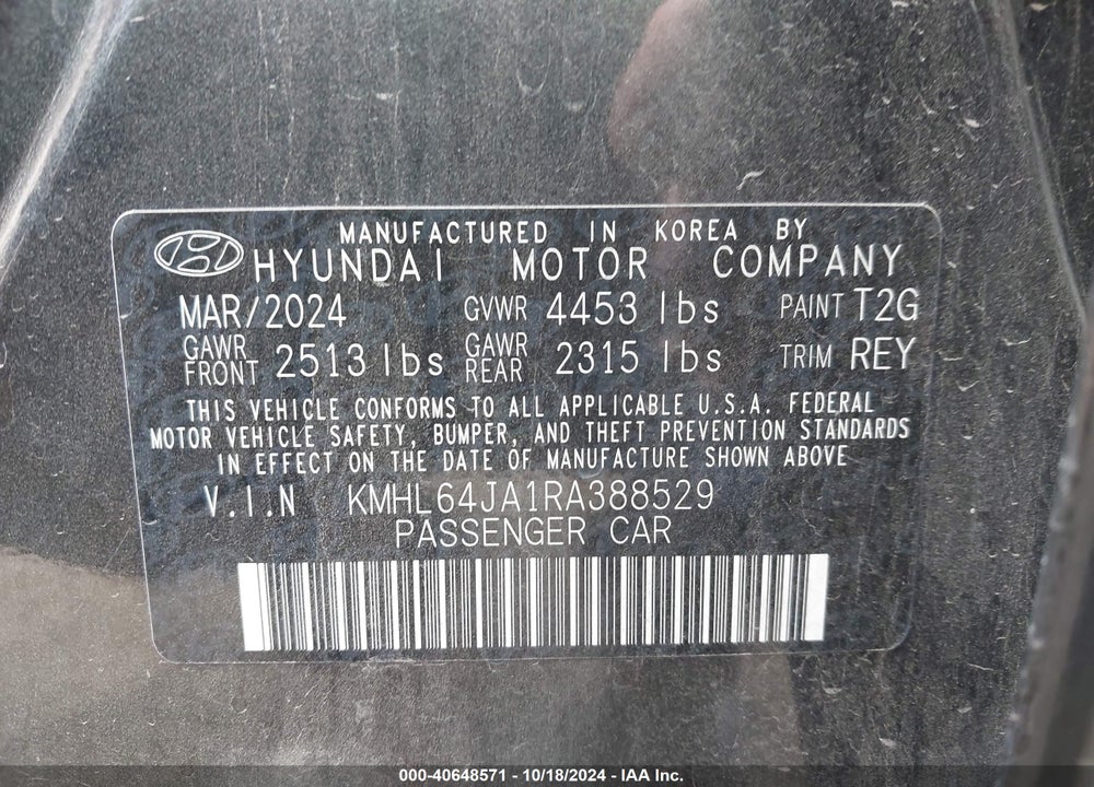 2024 HYUNDAI SONATA SEL VIN: KMHL64JA1RA388529
