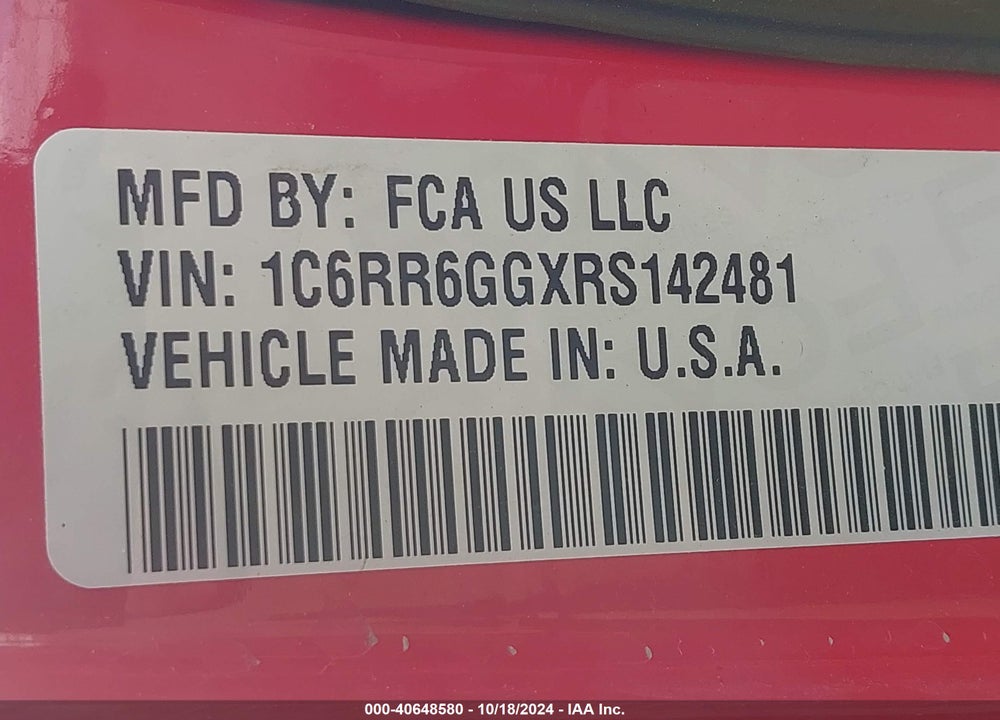 2024 RAM 1500 CLASSIC SLT 4X2 6'4 BOX VIN: 1C6RR6GGXRS142481