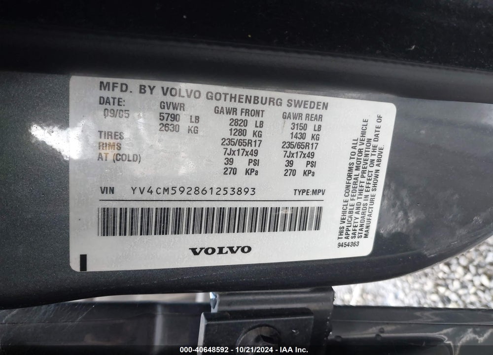 2006 VOLVO XC90 2.5T VIN: YV4CM592861253893