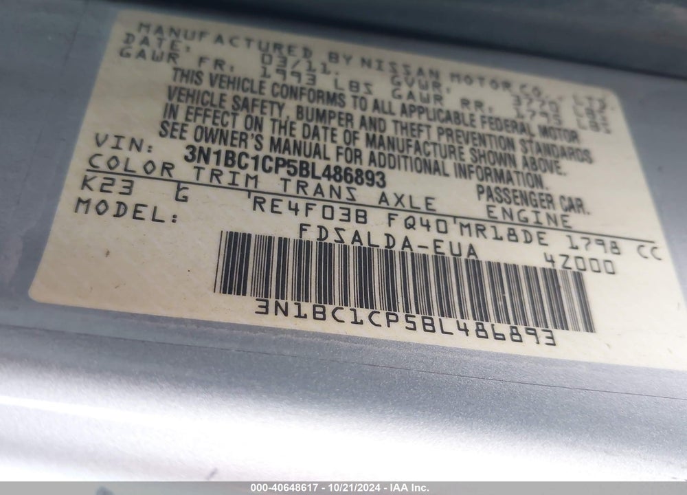2011 NISSAN VERSA 1.8S VIN: 3N1BC1CP5BL486893