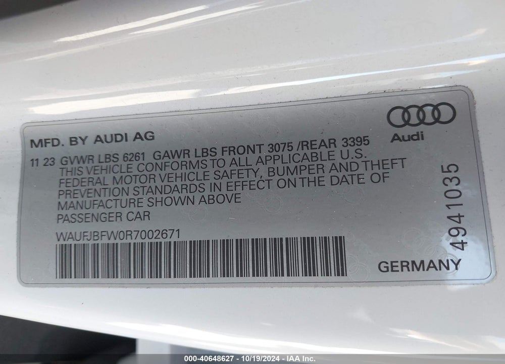2024 AUDI E-TRON GT PREMIUM PLUS QUATTRO VIN: WAUFJBFW0R7002671