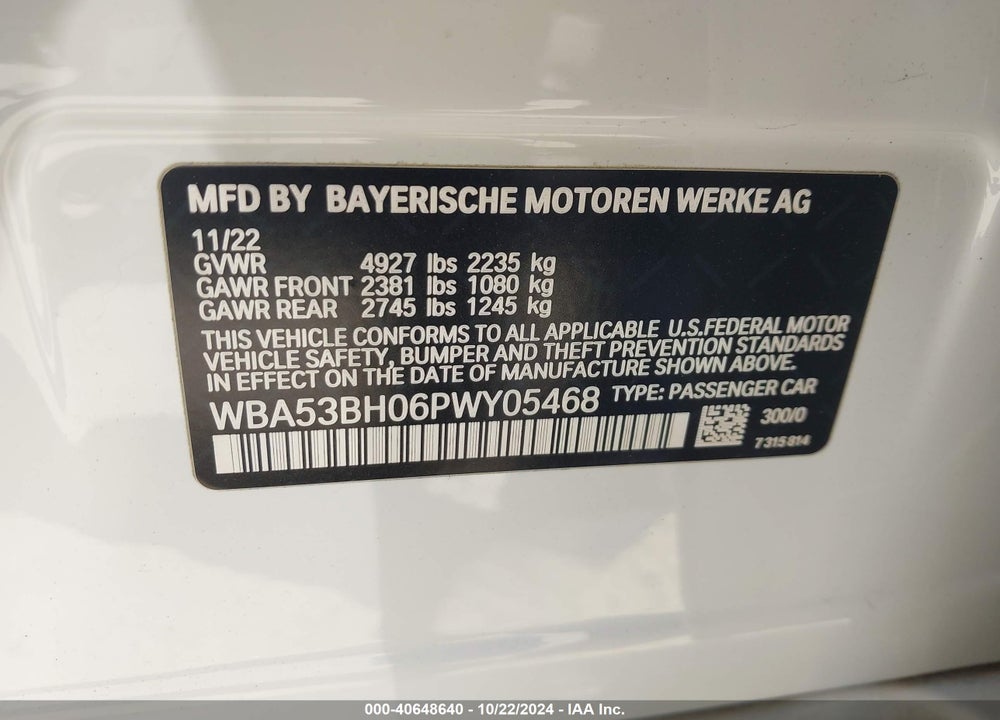 2023 BMW 530 I VIN: WBA53BH06PWY05468