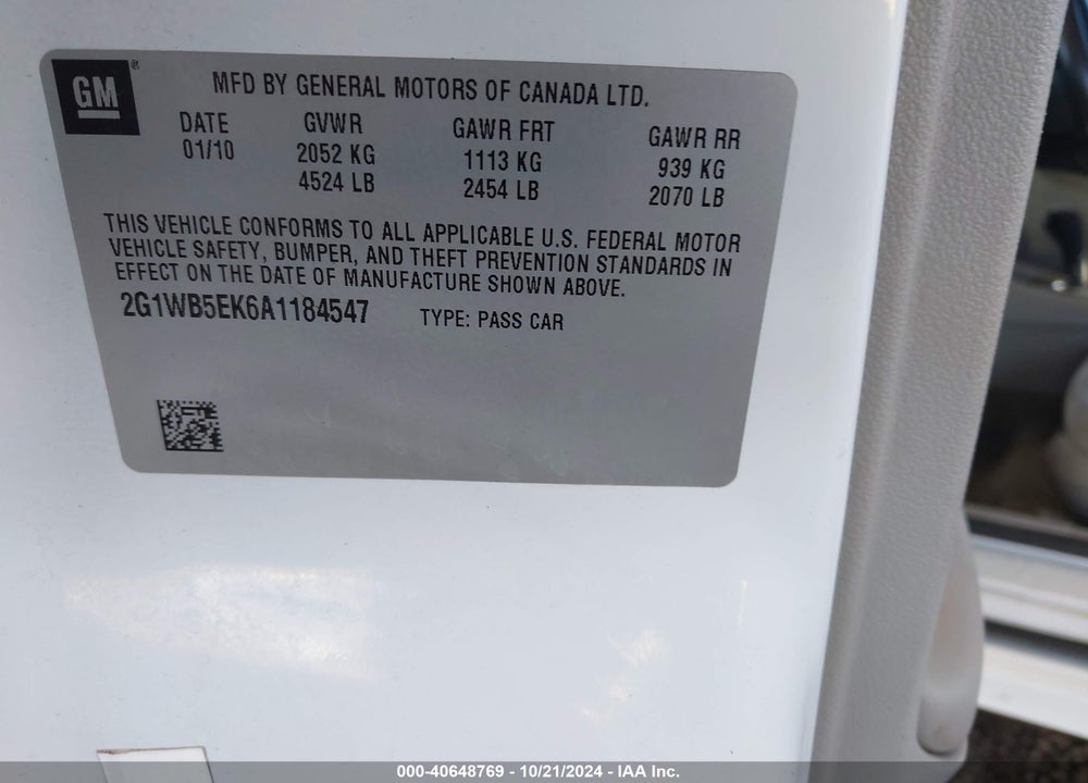 2010 CHEVROLET IMPALA LT VIN: 2G1WB5EK6A1184547