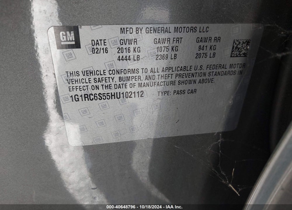 2017 CHEVROLET VOLT LT VIN: 1G1RC6S55HU102112