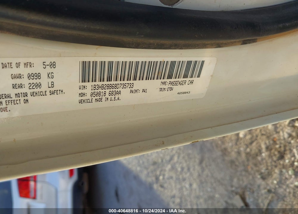 2008 DODGE CALIBER SE VIN: 1B3HB28B68D735733