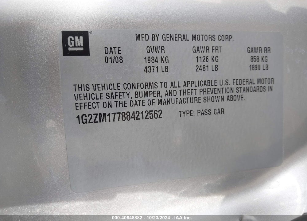 2008 PONTIAC G6 GXP VIN: 1G2ZM177884212562