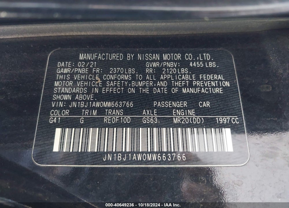 2021 NISSAN ROGUE SPORT S AWD XTRONIC CVT VIN: JN1BJ1AW0MW663766