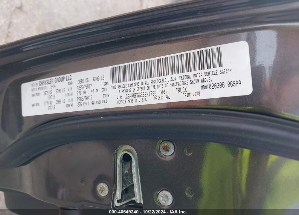 2014 RAM 1500 TRADESMAN VIN: 1C6RR6FG6ES271796