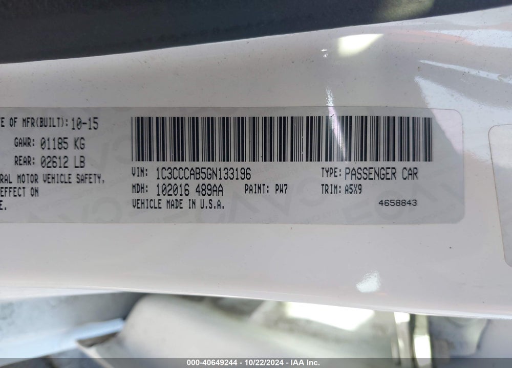 2016 CHRYSLER 200 LIMITED VIN: 1C3CCCAB5GN133196
