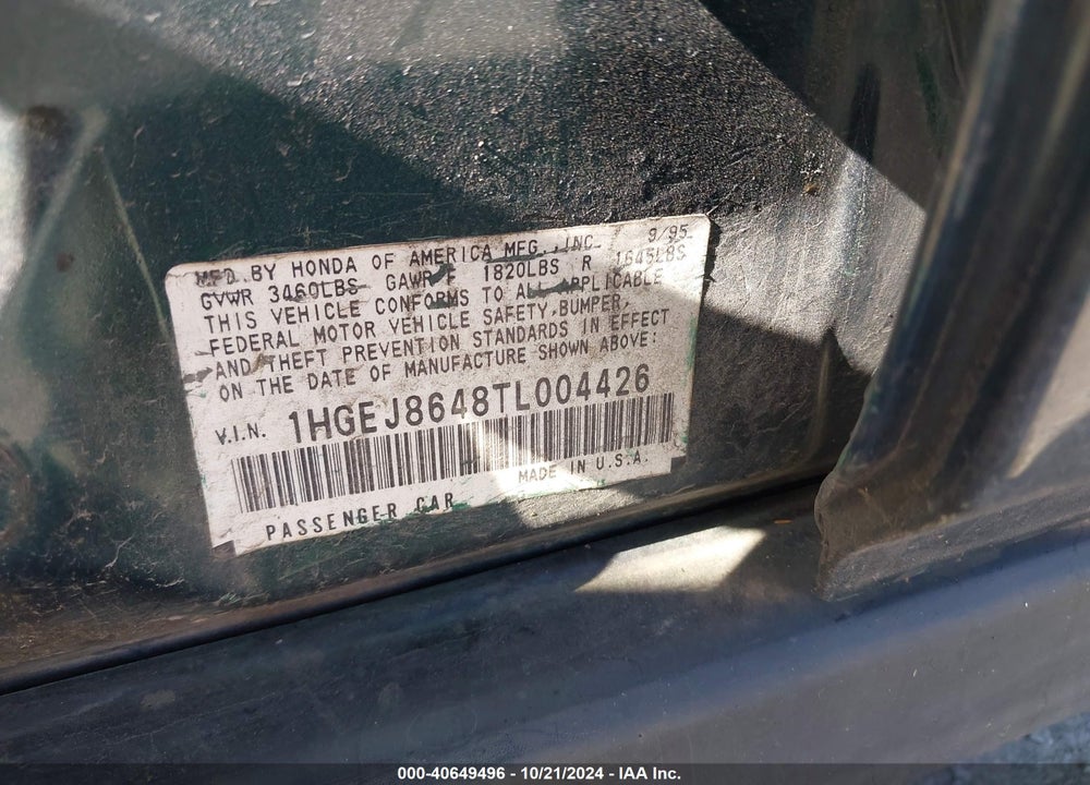 1996 HONDA CIVIC EX VIN: 1HGEJ8648TL004426