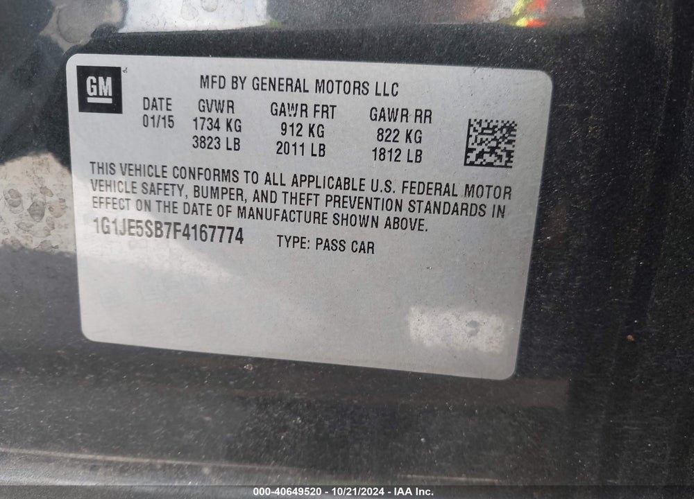 2015 CHEVROLET SONIC LTZ AUTO VIN: 1G1JE5SB7F4167774