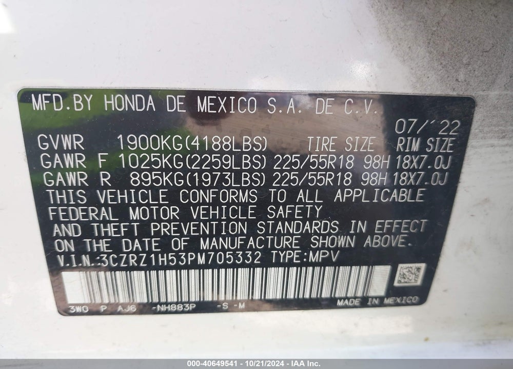 2023 HONDA HR-V 2WD SPORT VIN: 3CZRZ1H53PM705332