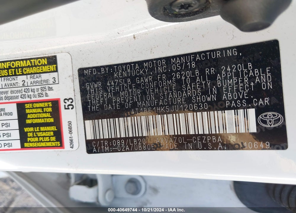 2018 TOYOTA CAMRY XSE VIN: 4T1B61HK5JU120630